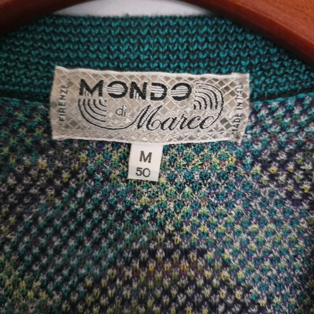 VTG Mondo di Marco Teal Purple Geometric Grandpa Cardigan Sweater. Italy‎ Med
